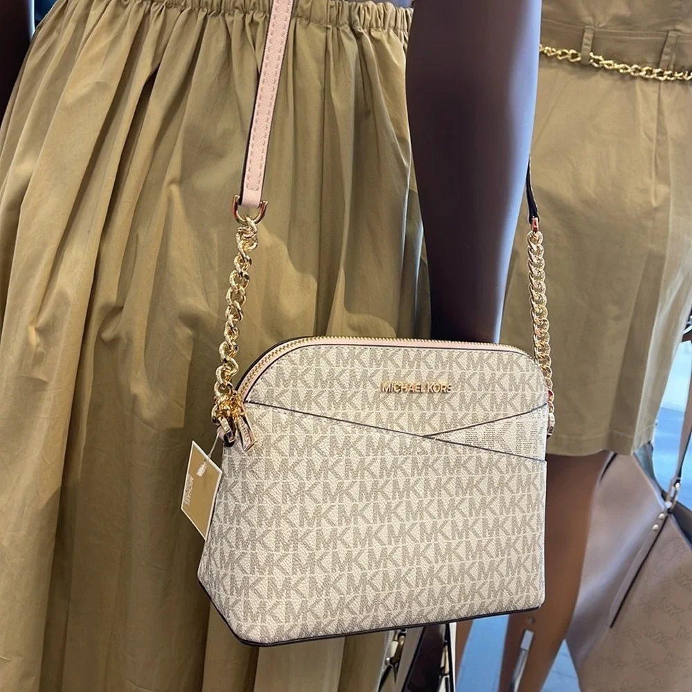 MICHAEL KORS Jet Set Medium Logo Dome Satchel Crossbody  Powder Blush  NWT